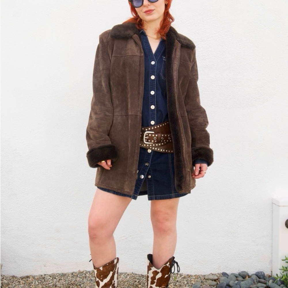 Vintage Brown Liz Claiborne Suede Women's Jacket with Faux Fur Trim